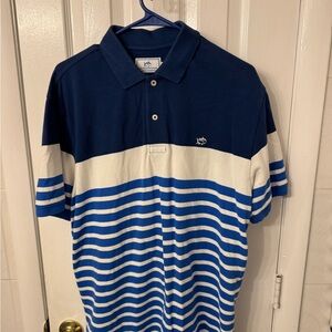Southern Tide Blue and White Polo Shirt with Nautical Stripes